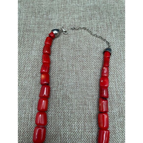 Vintage Red Bamboo Coral Style Chunky Beaded Necklace Red Chunky - Picture 4 of 9